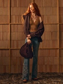 MOTF STUDIO 女款V領雪尼爾蕾絲彈性背心 - 綠色 - 查看 6