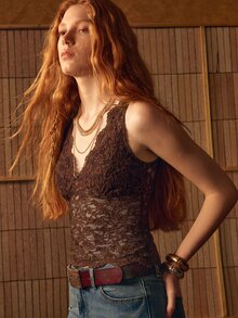 MOTF STUDIO WOMEN'S LACE SEXY VERSATILE DATE & OUTING TOP - Chocolate Brown - View 7