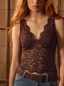 MOTF STUDIO WOMEN'S LACE SEXY VERSATILE DATE & OUTING TOP - Chocolate Brown - View 1