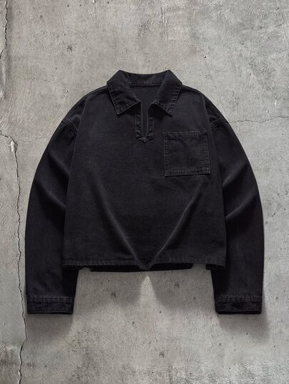 AXEPEAK Men's Washed Black Long Sleeve Top