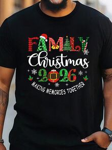 Manfinity Dauomo 2024 Family Christmas Casual T-Shirt For Men, Regular Fit, For Summer Weekend Wear - Black - View 1