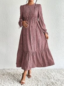 SHEIN Maternity All-Over Print Nursing Dress For Casual, Party And Travel - Dusty Pink - View 7