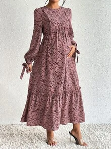 SHEIN Maternity All-Over Print Nursing Dress For Casual, Party And Travel - Dusty Pink - View 6