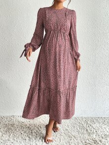 SHEIN Maternity All-Over Print Nursing Dress For Casual, Party And Travel - Dusty Pink - View 4