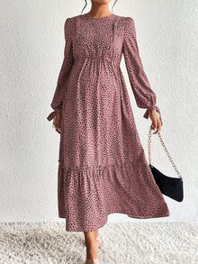 SHEIN Maternity All-Over Print Nursing Dress For Casual, Party And Travel - Dusty Pink - View 3