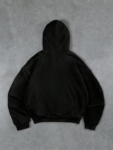 SHEIN 兒童青少年休閒運動學院風復古夾克，對比豹紋印花帽內裡，黑色連帽，適合兒童日常穿著、上學、旅行、運動，適用於秋冬季 - 黑色 - 查看 3