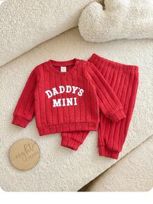 SHEIN Kids Newborn Cute Casual Knitted Letter Pattern Long Sleeve Top And Elastic Waist Long Pants Set - Red - View 7