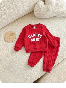 SHEIN Kids Newborn Cute Casual Knitted Letter Pattern Long Sleeve Top And Elastic Waist Long Pants Set - Red - View 6