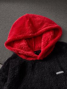 Mainfolk Men's Casual Fleece Patchwork Hooded Sweatshirt Halloween Winter Party Autumn  - Black - View 4