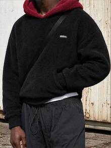 Mainfolk Men's Casual Fleece Patchwork Hooded Sweatshirt Halloween Winter Party Autumn  - Black - View 1