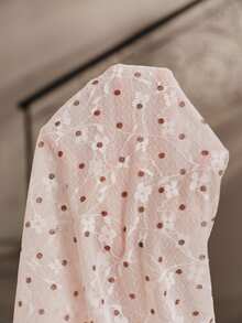 Anewsta Spring/Summer Pink Polka Dot Lace Ruffle Neck Soft Minimalist Sexy Style Plus Size Women's T-Shirt Top - Pink - View 8