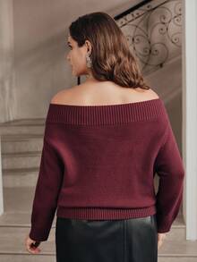 Anewsta Women's Fall/Winter Elegant Rose Gold Cold Shoulder Knit Sweater, Plus Size Hand-Beaded Pullover For Formal Night Out Party Going Out - Burgundy - View 7