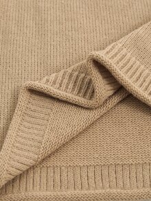 Lacomfia Plus Size Vintage Hollow Out Faux Pearl Decor Pullover Sweater - Khaki - View 4
