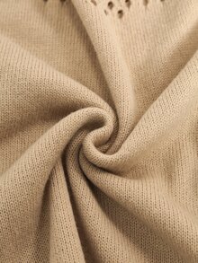 Lacomfia Plus Size Vintage Hollow Out Faux Pearl Decor Pullover Sweater - Khaki - View 5