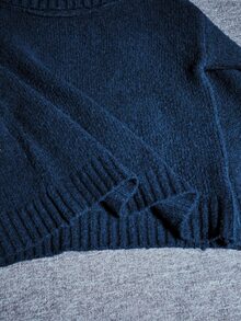 Anewsta Women's Solid Color Asymmetrical Shoulder Casual Daily Long Sleeve Sweater - Blue - View 8