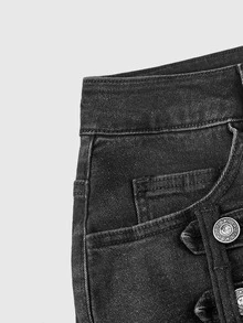 ROMWE Grunge Punk Punk Cavalry Button Design Mini Bodycon Plus Size Denim Skirt (With Built-In Lining Leggings) - Black - View 4