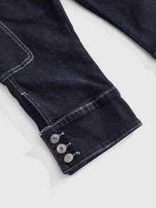 ROMWE Y2K Retro 7/10 Length Pants With Pocket Decor, Versatile Casual Stretch - Blue - View 4