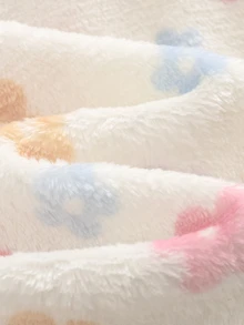 Cozy Pixies 新生女嬰花卉圖案抓絨內裡加厚圓領長袖拉鍊連身衣 秋冬款 百搭舒適 - 杏色 - 查看 6