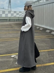 FRIFUL Gaun 2 in 1 Berkerudung dengan Tali Serut Polos - Grey - View 4