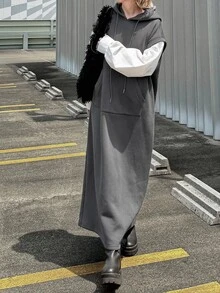 FRIFUL Gaun 2 in 1 Berkerudung dengan Tali Serut Polos - Grey - View 2