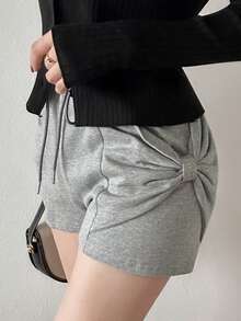 FRIFUL Women's Solid Color Casual Cute Versatile Daily Shorts Lounge Gray Summer Lounge Everyday Home - Black - View 3