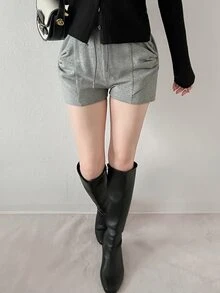 FRIFUL Women's Solid Color Casual Cute Versatile Daily Shorts Lounge Gray Summer Lounge Everyday Home - Black - View 4