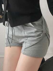 FRIFUL Women's Solid Color Casual Cute Versatile Daily Shorts Lounge Gray Summer Lounge Everyday Home - Black - View 6