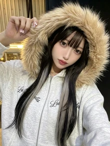 FRIFUL Women's Letter Embroidered Hooded Sweatshirt School Off Campus Light Grey Autumn Winter Casual Loose Everyday School - Grey - View 2