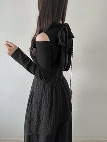 FRIFUL Women's Solid Color Casual Party Dress Fall - Grey - View 2