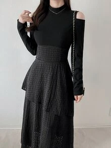 FRIFUL Women's Solid Color Casual Party Dress Fall - Grey - View 6