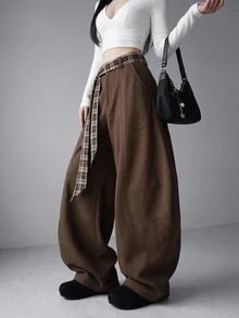 FRIFUL Women's Curved Pocket Wide Leg Loose Casual Long Pants Fall - Brown - View 6