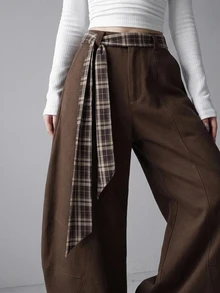 FRIFUL Women's Curved Pocket Wide Leg Loose Casual Long Pants Fall - Brown - View 2