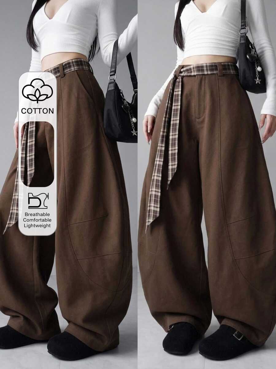 FRIFUL Women's Curved Pocket Wide Leg Loose Casual Long Pants Fall - Brown - View 1