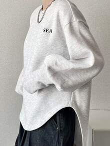 FRIFUL Women's Letter Print Casual Graphic Graphic Daily Travel Long Sleeve Sweatshirt School Teacher White Summer Autumn Everyday Travel Everyday Travel - Grey - View 8