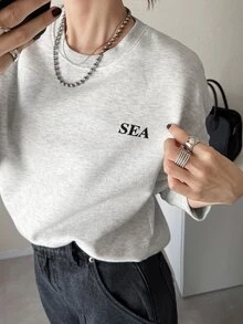 FRIFUL Women's Letter Print Casual Graphic Graphic Daily Travel Long Sleeve Sweatshirt School Teacher White Summer Autumn Everyday Travel Everyday Travel - Grey - View 6