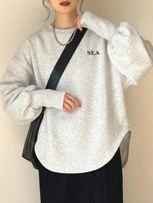 FRIFUL Women's Letter Print Casual Graphic Graphic Daily Travel Long Sleeve Sweatshirt School Teacher White Summer Autumn Everyday Travel Everyday Travel - Grey - View 10