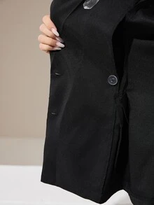 Graceveil Set Setelan Elegan untuk Makan Malam Formal Hitam dengan Blazer Kerah Aksen Payet dan Celana Panjang, Lengan Lentera Sifon - Hitam - View 8