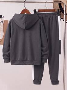 Remaja Laki-Laki Nyaman dan Santai dengan Hoodie Lengan Panjang dan Celana - Dark Grey - View 2