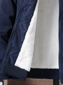 SHEIN Vacaura Tween Boy Casual Warm Thermal Lined Zip-Up Hooded Jacket For Winter - Navy Blue - View 7