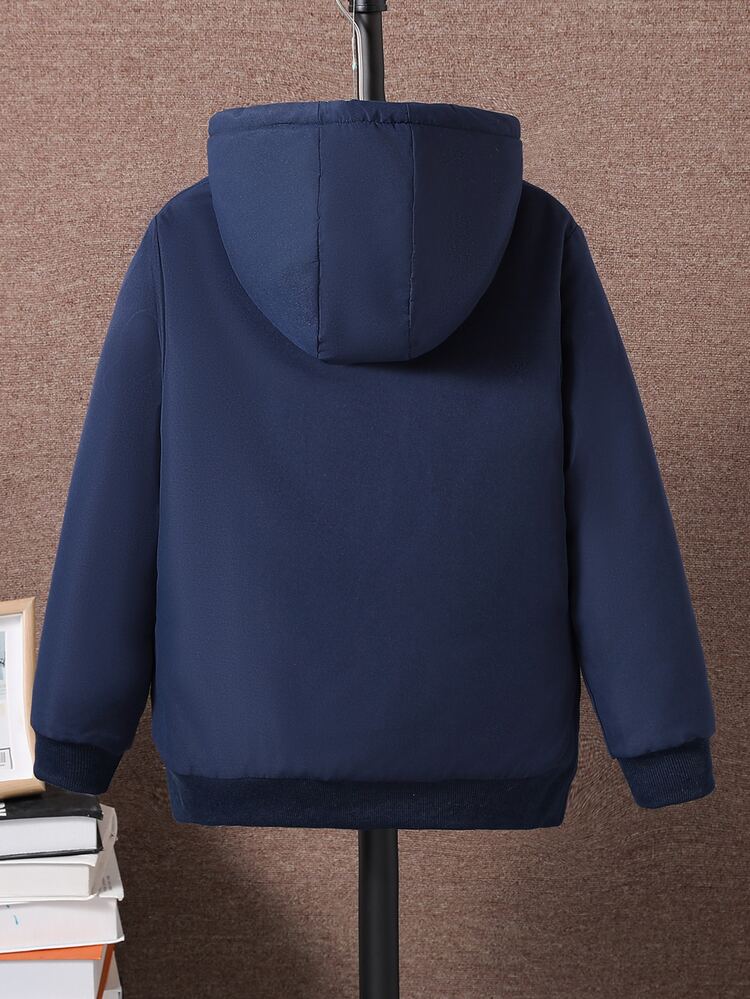 SHEIN Vacaura Tween Boy Casual Warm Thermal Lined Zip-Up Hooded Jacket For Winter - Navy Blue - View 2