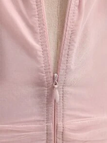 Tween Girls Sweet Back To School Party Halter Neck Contrast Mesh Slvless Hi Waist Cinched Dress Autumn Fall - Pink - View 6