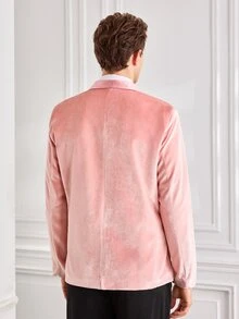 Officeau Men's Pink Velvet Shawl Collar Luxury Blazer, Tuxedos For Wedding/ Evening/ Prom - Pink - View 5