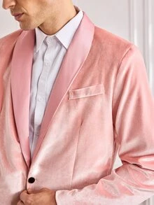 Officeau Men's Pink Velvet Shawl Collar Luxury Blazer, Tuxedos For Wedding/ Evening/ Prom - Pink - View 6