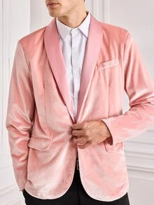 Officeau Men's Pink Velvet Shawl Collar Luxury Blazer, Tuxedos For Wedding/ Evening/ Prom - Pink - View 7