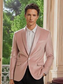 Officeau Men's Pink Velvet Shawl Collar Luxury Blazer, Tuxedos For Wedding/ Evening/ Prom - Pink - View 1