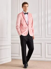Officeau Men's Pink Velvet Shawl Collar Luxury Blazer, Tuxedos For Wedding/ Evening/ Prom - Pink - View 3