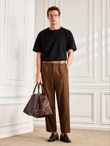 Officeau Men's Old Money Coffee Brown Straight-Leg Loose Suit Pants, For Business Formal/ Evening - Coffee Brown - View 6