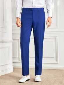 Officeau Men's 3 Pieces Blue Suit Set With Peak-Lapel Blazer, Double-Breasted Waistcoat & Trousers, Luxury Tuxedo For Weddings, Evening Events - Blue - View 6