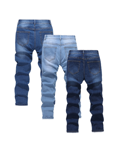 SHEIN Vacaura 3 pièces Jean en denim bleu délavé 3 couleurs décontracté pour garçon préadolescent automne
