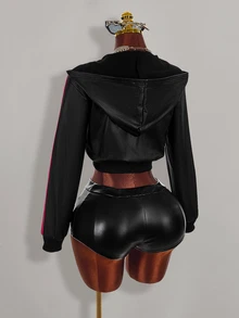 Amplova Women's Knight Print Zip-Up Cropped Sweatshirt Halloween Night Black And Pink Black Fall Y2k - Black - View 14